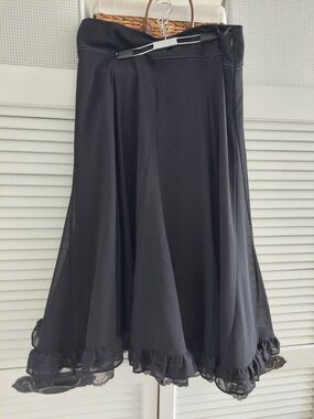 Emma & James Black Flared Midi Skirt with Lace Trim - NWT